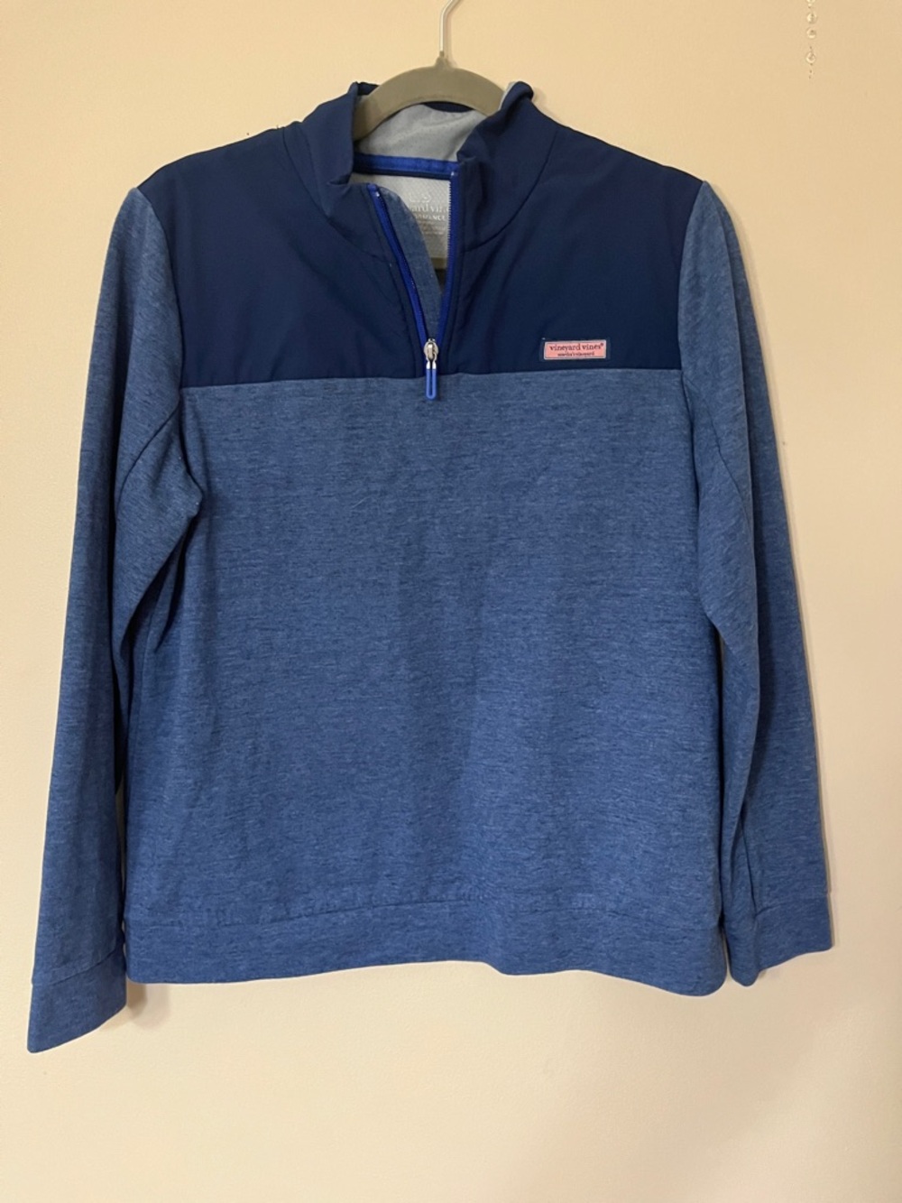 Vineyard Vines Two-Tone Navy and Heather Blue Quarter-Zip Pullover